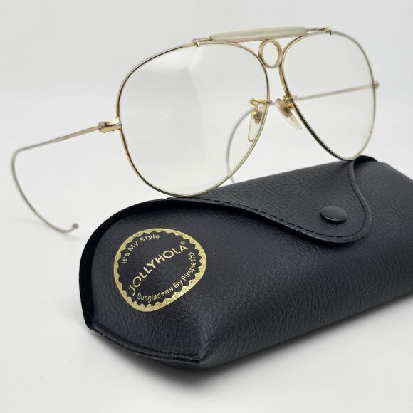 *SOLD*Tasco 1135P Shooter Gold Frame Clear Glass Lens Aviator Sunglasses w/ Case - Picture 6 of 15